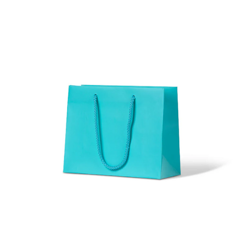 Aqua Blue Matte Laminated Paper Bags - Small Boutique (200x250+100, 200/ctn)